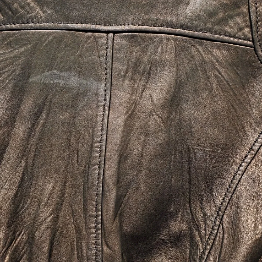Michael Kors Genuine Leather Bomber Jacket Womens M Black Knit Collar Zip